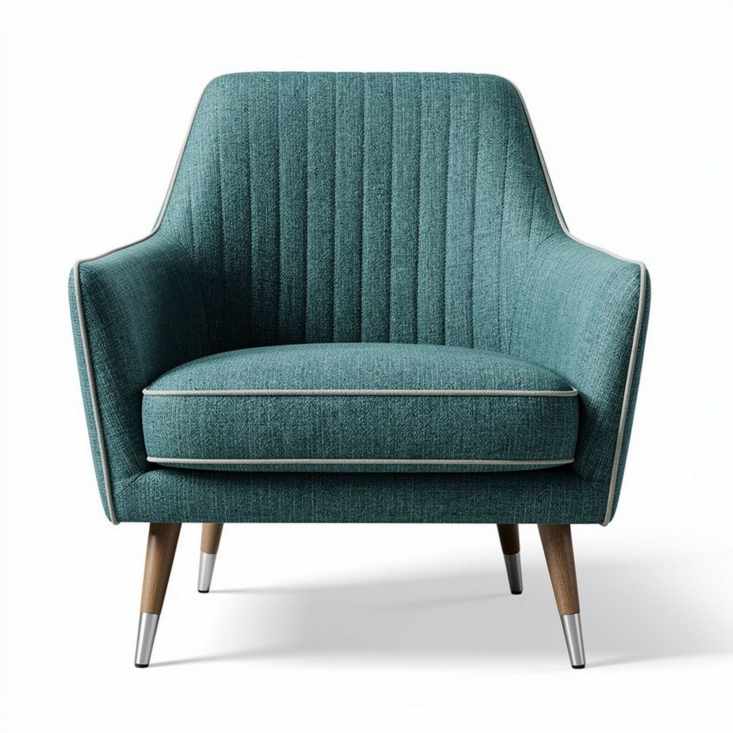 Modern teal upholstered armchair with wooden legs and ergonomic design 70 x 80 x 85cm