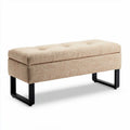 Fabric upholstered storage bench with tufted top and metal legs 100 x 40 x 45cm