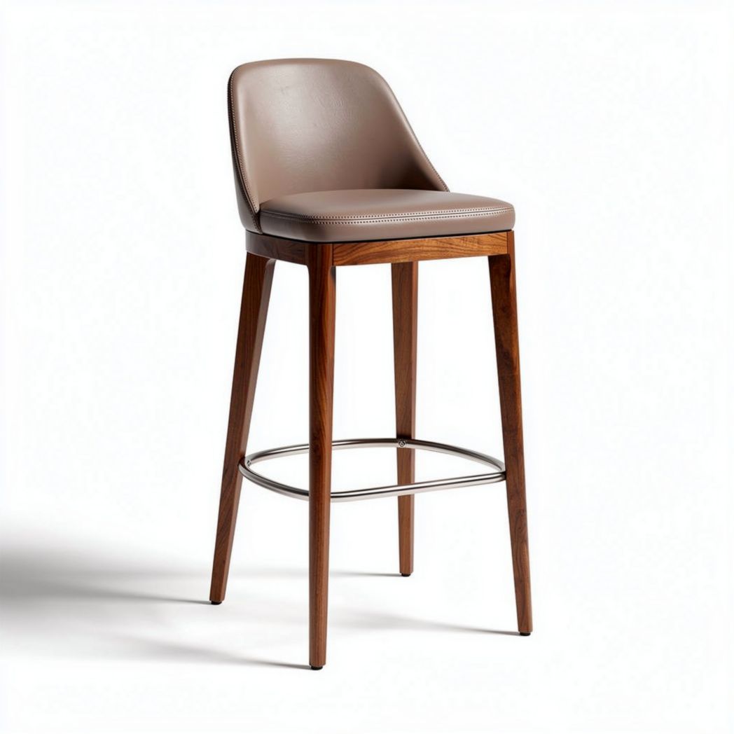 Black leather ergonomic bar stool with a padded seat height 100cm