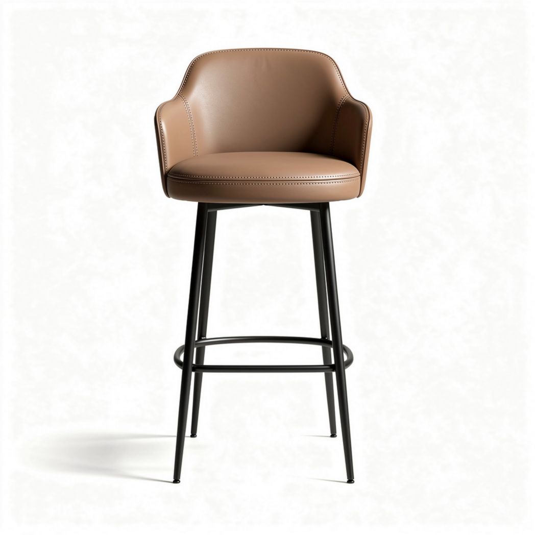 Upholstered bar stool in beige fabric with natural wood legs 40 x 40 x 85cm