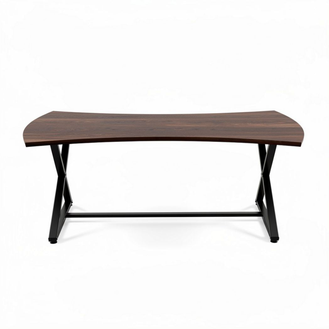 Curved wood office desk with metal legs 120 x 60 x 75cm in walnut finish