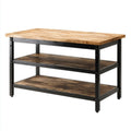 Wooden top kitchen island with metal frame and two shelves 120 x 60 x 75cm