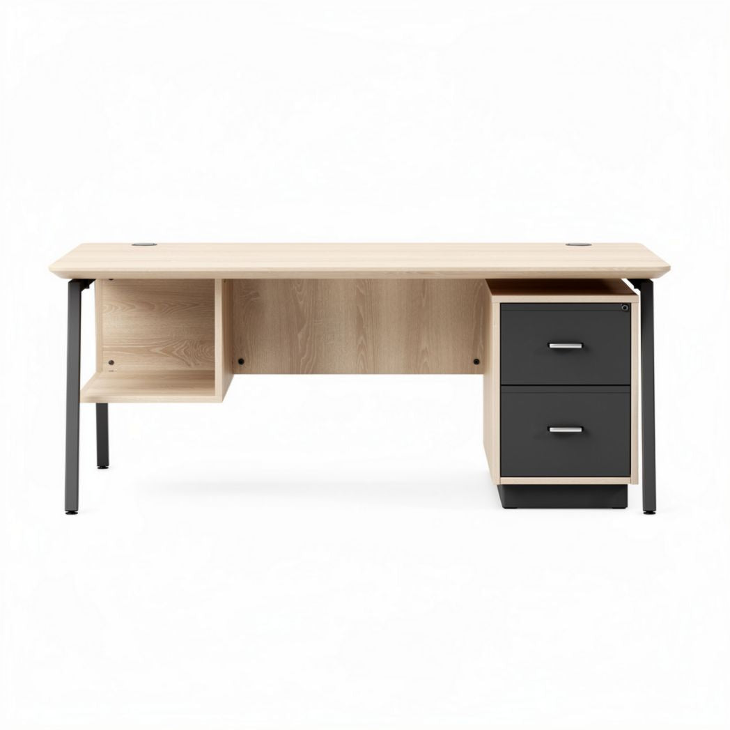 Wooden desk with storage drawers and metal legs 120 x 60 x 75cm