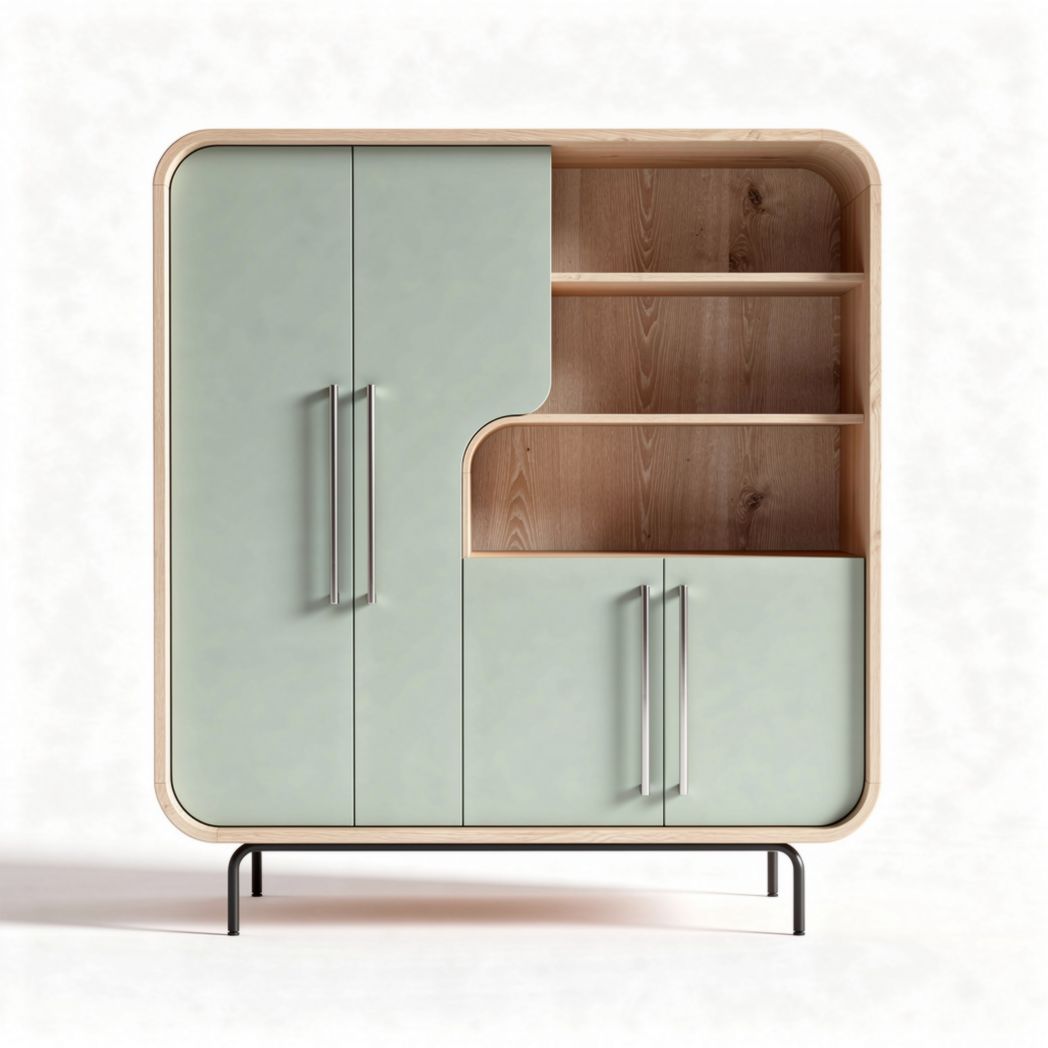 Freestanding modern storage cabinet with wooden shelves in green finish 80 x 40 x 120cm
