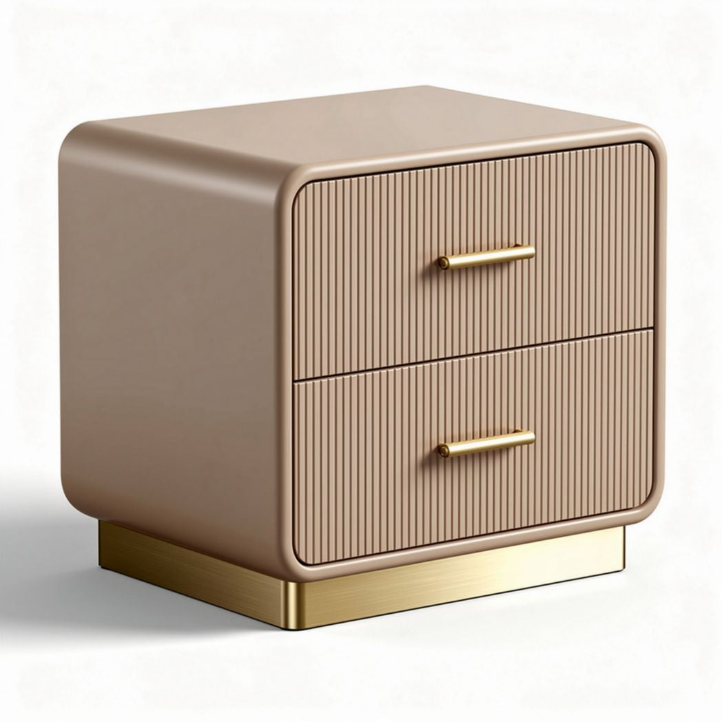 Modern nightstand with two drawers in beige and gold accents 50 x 40 x 45cm