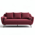 Fabric sofa in burgundy with three cushions and curved arms 200 x 85 x 85cm
