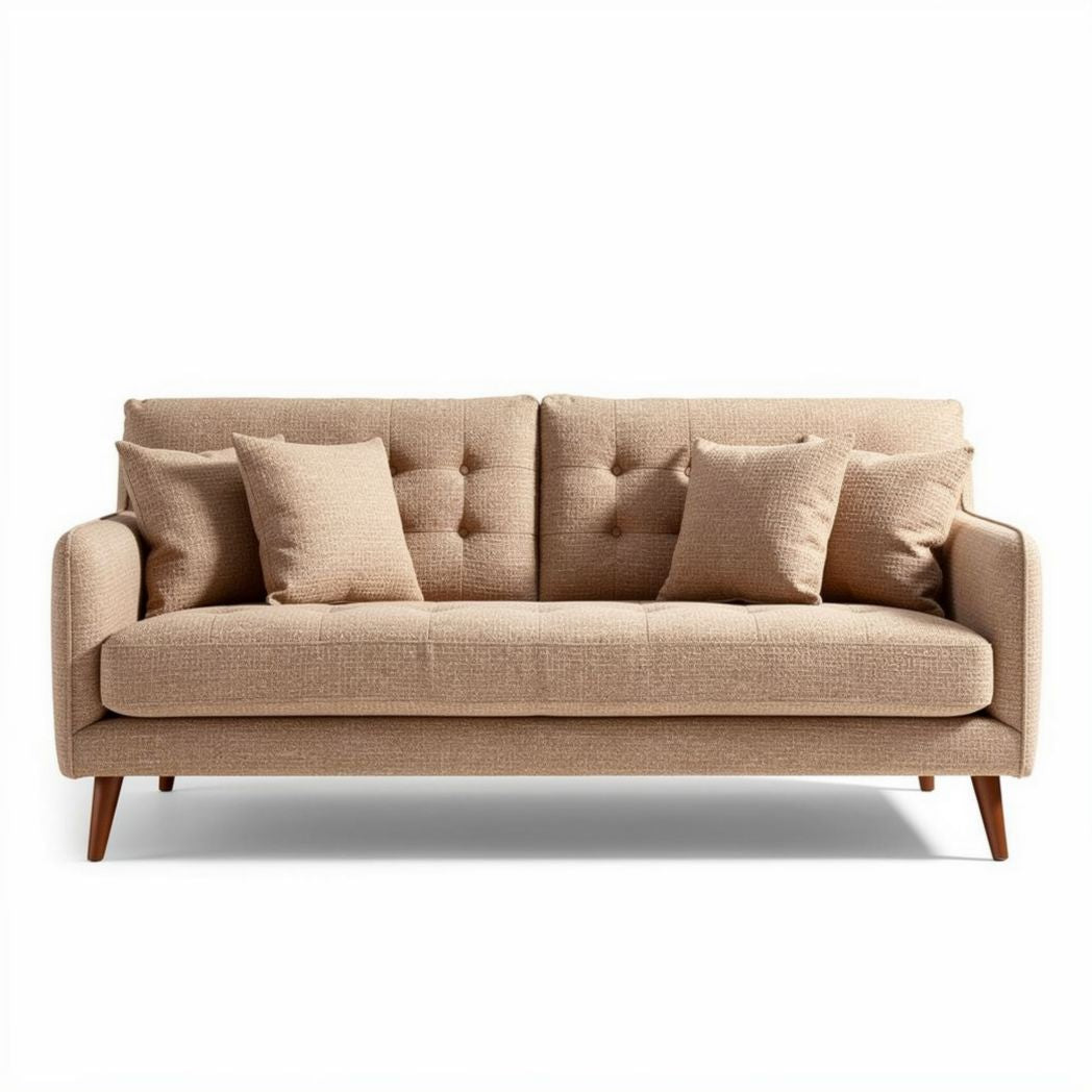 Fabric sofa with three removable cushions in beige color 200 x 85 x 80cm