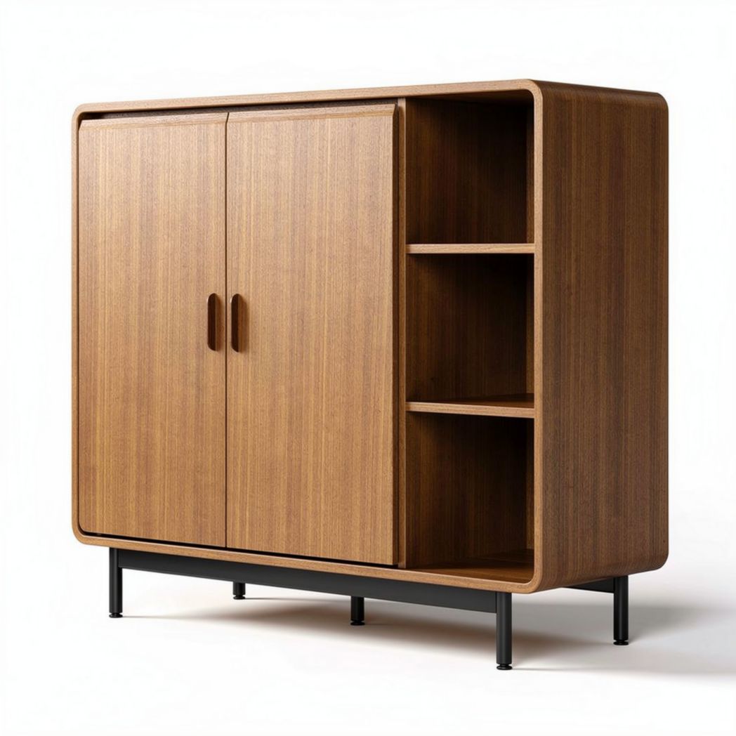 Oak wood storage cabinet for living room with two doors and drawer 90 x 60 x 120cm